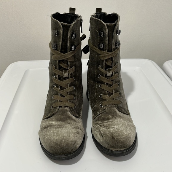 Report Olive Army Green Velvet Huey Boots Women's Size 6.5 cm Zip Up and Lace Up - Picture 7 of 16